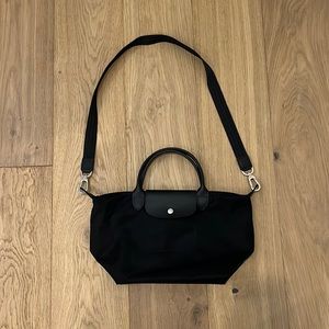 Black Long Champ Le Pilage bag with strap